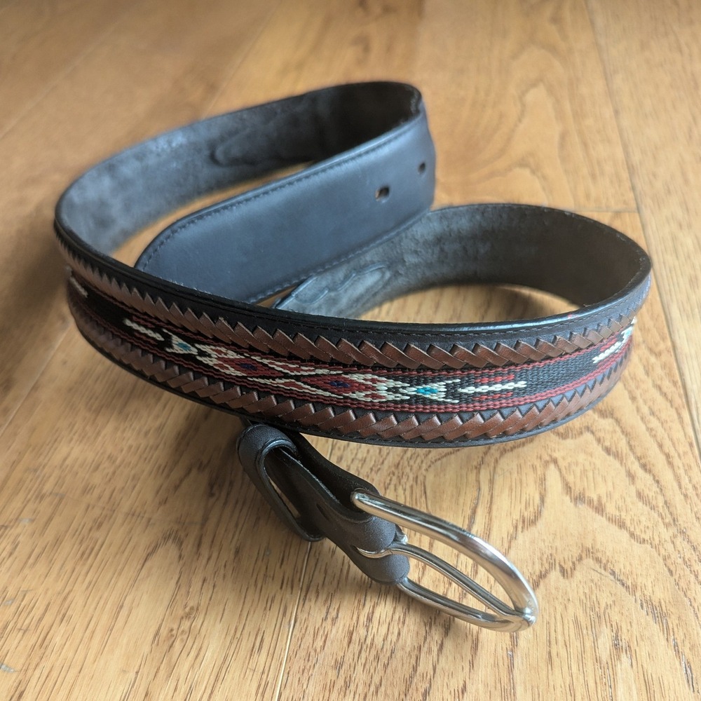 Tony Lama Belt Black Woven Southwestern Braided Leather Mens 36 Equestrian